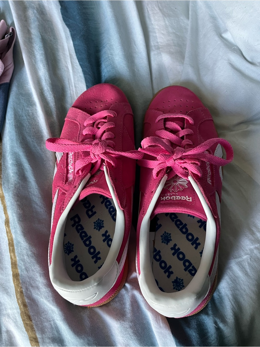 Reebok Women's Bright Pink Suede Sneakers with White Accents